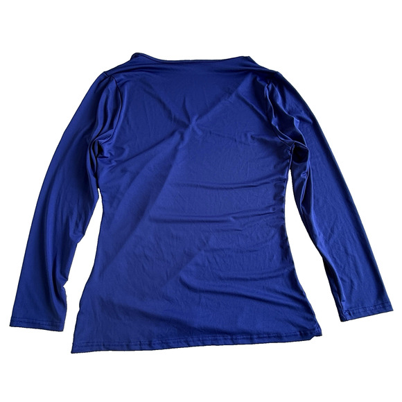 Royal Blue Long Sleeve Stretch Wrap V-Neck Top – Size Large - Picture 5 of 5